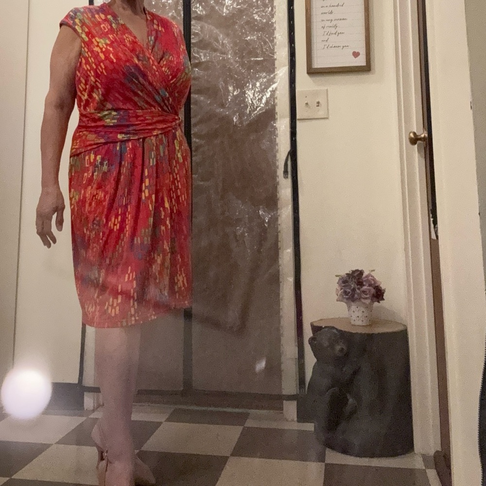 Ellen Tracy Red Dress with Colorful Accents